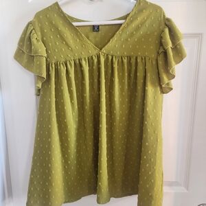 SHEIN Lime Green Ruffle Sleeve Blouse